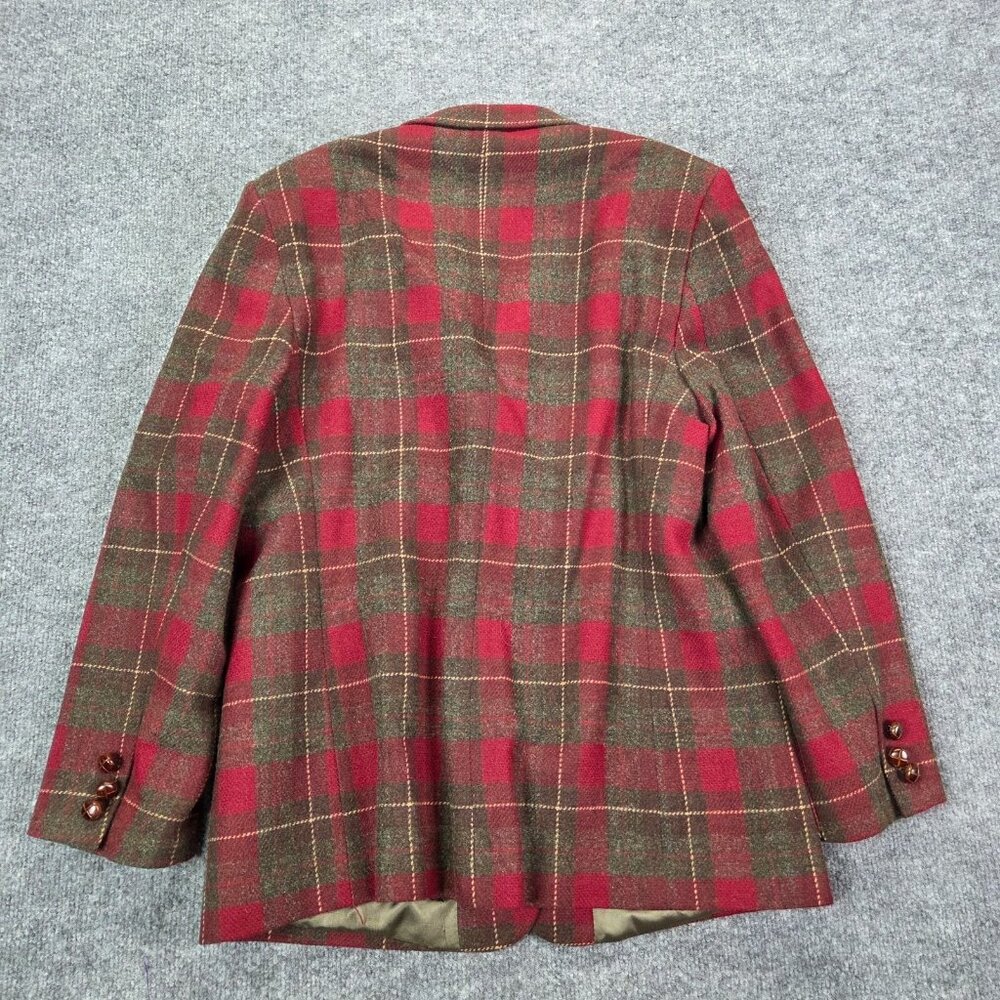 L.L. BEAN Vintage Red Plaid Leather Button Wool Blazer Womens 12 Classic Holiday - Picture 8 of 12